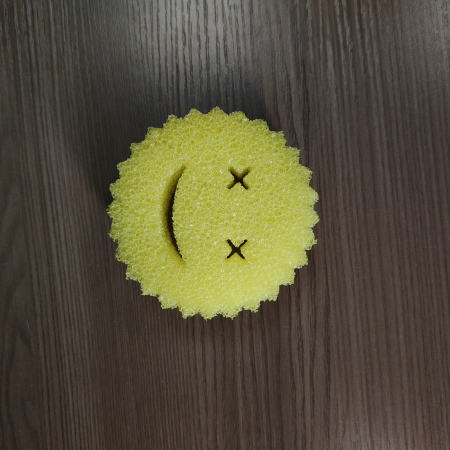 Pentru Casa si Camping - Burete de Vase, Flippy, Rotund Model Smiley Face, 10x4 cm, Galben
