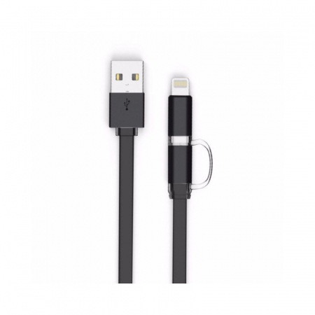 Cablu date 2 in 1 MicroUSB si Lightning  1 m Negru  Cod Produs 08079 [0]