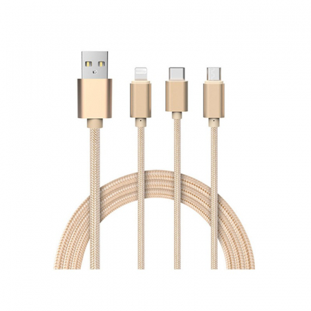 Cablu date Fineblue F-U8 3 in 1 (2Micro + 1 Lightning) Auriu [0]