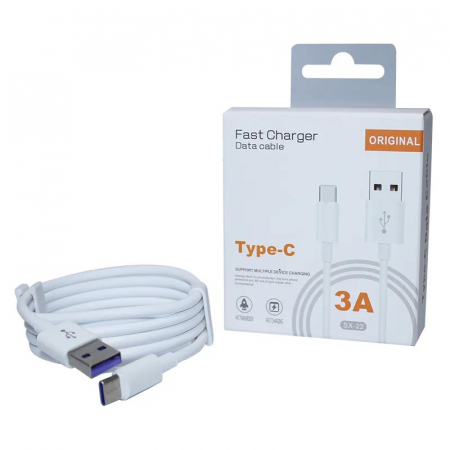 Type C - Cablu Date si Incarcare Flippy, SX-22, USB la Type-C, 3A Fast Charge, 1 m, cip protectie  invelis rezistent la indoire TPE, Alb