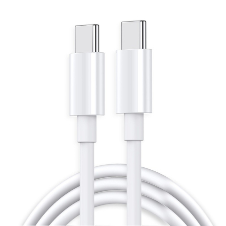 GSM - Cablu de Date pentru Telefon, Flippy, Cablu TYPE-C to TYPE-C Universal, Compatibil cu iOS si Android, Power Delivery 65W 130 cupru, 1.5 M, Simplu, Alb