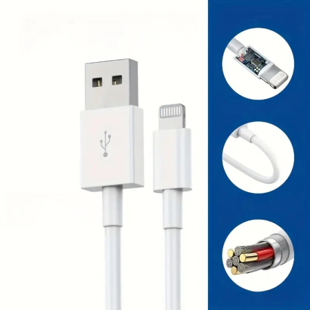 Cablu de Date pentru Telefon, Flippy, port USB-A Compatibil cu iPhone cu porturi de tip Lightning, pentru Incarcare Rapida, Lungime 1M, Alb [1]