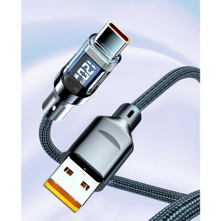 Cablu de Date Type C + USB, Flippy, Încarcare Super Rapida, 120 W, Afișaj Digital LED, 1 m, Negru [6]
