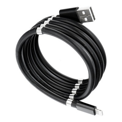 GSM - Cablu de incarcare rapida, Flippy, USB, compatibil Iphone, cu absorbtie magnetica, 1 m, negru