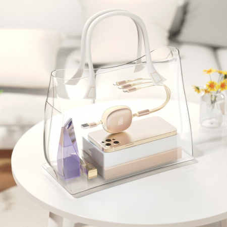 Cablu Retractabil Universal pentru Telefon, Flippy, Universal 3in1 pentru Orice Tip de Telefon, Micro-USB, Lightning, TYPE-C, 1.2M, Bej [2]