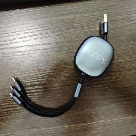 Cablu Retractabil Universal pentru Telefon, Flippy, Universal 3in1 pentru Orice Tip de Telefon, Micro-USB, Lightning, TYPE-C, 1.2M, Negru [1]