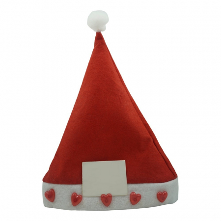 Decoratiuni, ornamente si articole Craciun - Caciulita de Mos Craciun,Flippy, cu inimi ,led si muzica, rosie, marime universala, poliester