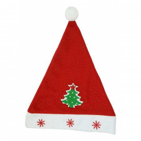 Costume Craciun - Caciulita de Mos Craciun, Flippy,cu model de Brad si ornament fulg de nea, rosie, marime universala, material textil