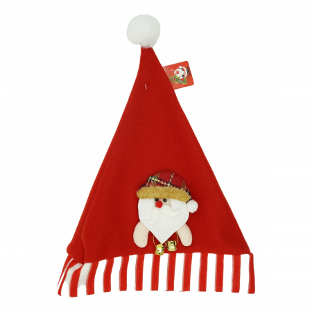 Decoratiuni, ornamente si articole Craciun - Caciulita de Mos Craciun, Flippy,cu ornament de Mos Craciun, rosie, marime universala, material textil