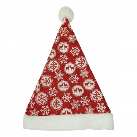 Costume Craciun - Caciulita de Mos Craciun, Flippy,cu ornament fulg de nea si sclipici, rosie, marime universala, material textil