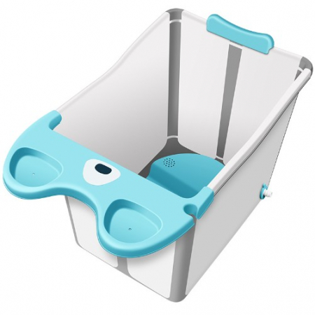 Jucarii, Copii & Bebe - Cada Pliabila pentru Baie, Flippy, din PP+TPE, pentru Copii +6 Luni, Model Ursulet, Scaun de Interior, Detasabil, 82 x 50 x 54 cm, Albastru