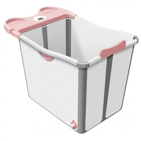 Jucarii, Copii & Bebe - Cada Pliabila pentru Baie, Flippy, din PP+TPE, pentru Copii +6 Luni, Model Ursulet, Scaun de Interior, Detasabil, 82 x 50 x 54 cm, Roz