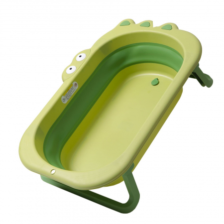 Cadite bebe si accesorii baie - Cada Pliabila pentru Baie, Flippy, din PP+TPR, pentru Copii 0-6 Ani, Model Crocodil, Dop de Scurgere, 80x54x21 cm, Verde