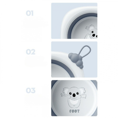 Cada Pliabila pentru Baie pentru Copii, Flippy, Cadita pentru Bebelusi, Model Romb pentru Picioare Koala, Gri, 30x30x3.5 cm, 4L [6]