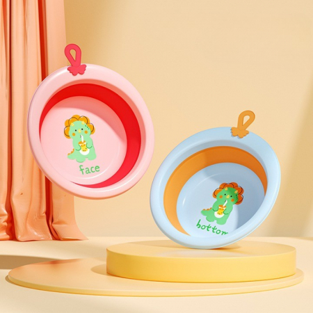 Cada Pliabila pentru Baie pentru Copii, Flippy, Cadita pentru Bebelusi, Model Rotund cu Dinozaur, Blue, 30x30x3.7 cm, 4L [3]