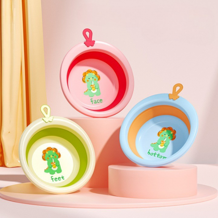 Cada Pliabila pentru Baie pentru Copii, Flippy, Cadita pentru Bebelusi, Model Rotund cu Dinozaur, Verde, 30x30x3.7 cm, 4L [8]