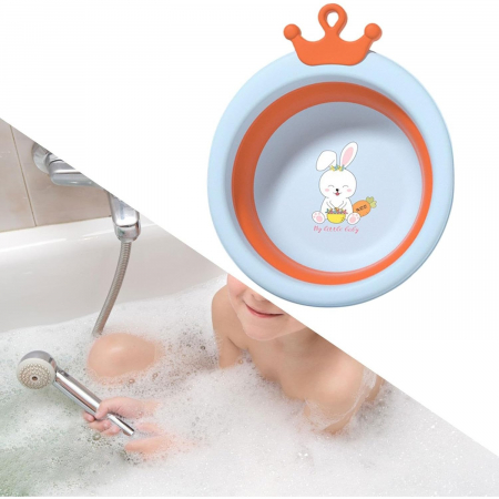 Cada Pliabila pentru Baie pentru Copii, Flippy, Cadita pentru Bebelusi, Model Rotund cu Iepuras, Blue, 30x31x3.5 cm, 3.3 L [4]