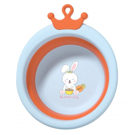 Jucarii, Copii & Bebe - Cada Pliabila pentru Baie pentru Copii, Flippy, Cadita pentru Bebelusi, Model Rotund cu Iepuras, Blue, 30x31x3.5 cm, 3.3 L
