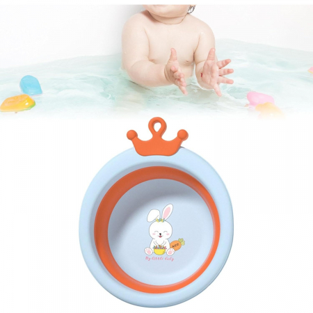 Cada Pliabila pentru Baie pentru Copii, Flippy, Cadita pentru Bebelusi, Model Rotund cu Iepuras, Blue, 30x31x3.5 cm, 3.3 L [5]