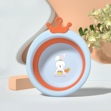 Cada Pliabila pentru Baie pentru Copii, Flippy, Cadita pentru Bebelusi, Model Rotund cu Iepuras, Blue, 30x31x3.5 cm, 3.3 L [7]