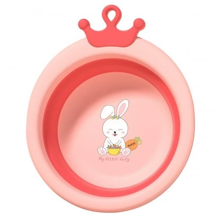 Jucarii, Copii & Bebe - Cada Pliabila pentru Baie pentru Copii, Flippy, Cadita pentru Bebelusi, Model Rotund cu Iepuras, Roz, 30x31x3.5 cm, 3.3 L