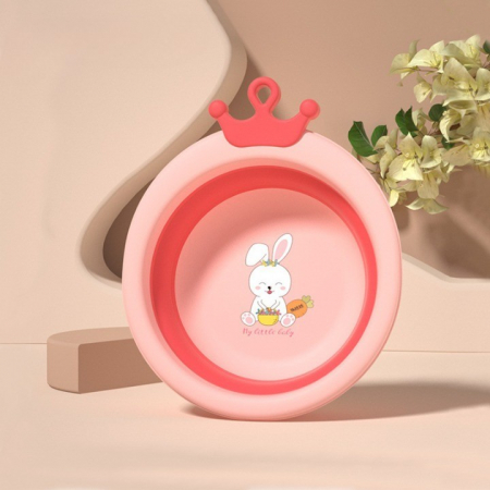 Cada Pliabila pentru Baie pentru Copii, Flippy, Cadita pentru Bebelusi, Model Rotund cu Iepuras, Roz, 30x31x3.5 cm, 3.3 L [1]