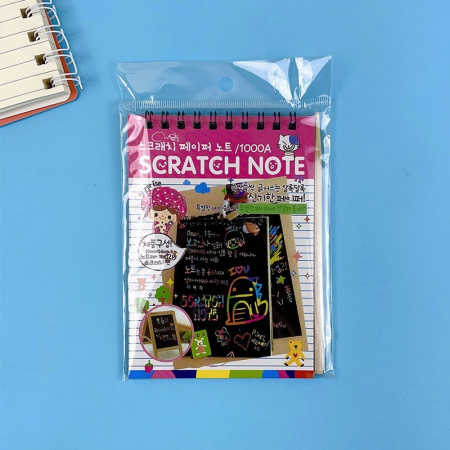 Caiet cu fise razuibile Flippy, DIY Magic Scratch, 12 File, Curcubeu, Creion din Lemn, Cartonase negre, 14.5 x 10 cm, roz [1]