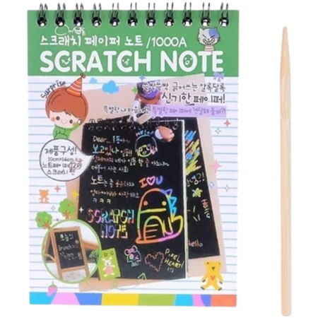 Jucarii, Copii & Bebe - Caiet cu fise razuibile Flippy, DIY Magic Scratch, 12 File, Curcubeu, Creion din Lemn, Cartonase negre, 14.5 x 10 cm, verde