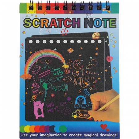 Jucarii, Copii & Bebe - Caiet cu fise razuibile Flippy, DIY Magic Scratch, 12 File, Curcubeu, Creion din Lemn, Cartonase negre, 14 x 10 cm, albastru