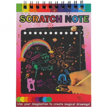 Jucarii, Copii & Bebe - Caiet cu fise razuibile Flippy, DIY Magic Scratch, 12 File, Curcubeu, Creion din Lemn, Cartonase negre, 14 x 10 cm, rosu