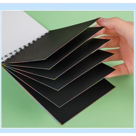 Caiet cu fise razuibile Flippy, DIY Magic Scratch, 12 File, Curcubeu, Creion din Lemn, Cartonase negre, Verde Deschis, 14.2 x 9.8 cm [1]