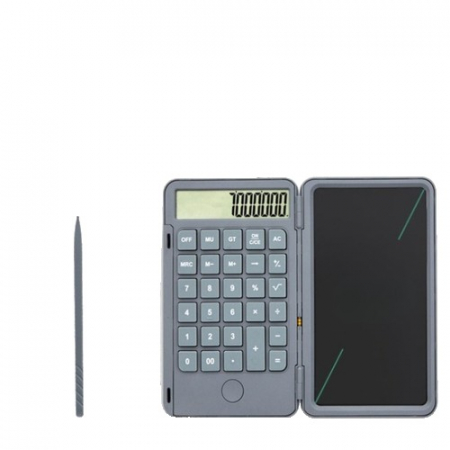 Pentru Casa si Camping - Calculator de Mana Reincarcabil cu Tabla de Scris, Flippy, Calculator Portabil, Ecran LCD, Afisaj cu 12 Cifre, Ecran de 15 cm, Culoare Gri