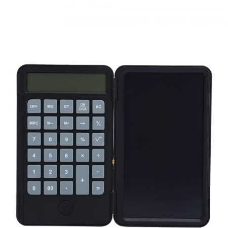 Pentru Casa si Camping - Calculator de Mana Reincarcabil cu Tabla de Scris, Flippy, Calculator Portabil, Ecran LCD, Afisaj cu 12 Cifre, Ecran de 15 cm, Culoare Negru