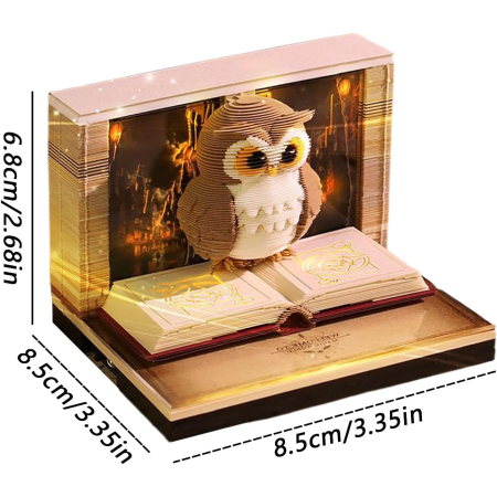 Calendar Interactiv 3D 2026, Flippy, Calendar de Sculptura cu Luminite LED, Bufnita Magic World, pentru Copii, Calendar de Birou Ornamentat, 9 x 9 x 6.8 cm, Maro [5]