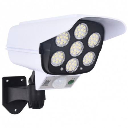 Pentru Casa si Camping - Camera de supraveghere falsa, incarcare solara, 77 LED-uri, senzor de miscare, Flippy