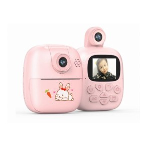 Jucarii, Copii & Bebe - Camera Instantanee pentru Copii, Flippy, Camera Frontala + Selfie, cu Functie de Printare, Cablu USB-C, Bluetooth, Compatibil iOS/Android, Imprimare APP, Model Bunny, Roz