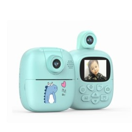 Jucarii, Copii & Bebe - Camera Instantanee pentru Copii, Flippy, Camera Frontala + Selfie, cu Functie de Printare, Cablu USB-C, Bluetooth, Compatibil iOS/Android, Imprimare APP, Model Dino, Albastru