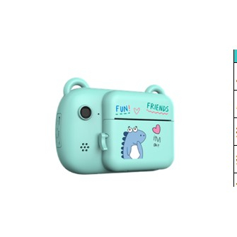 Jucarii, Copii & Bebe - Camera Instantanee pentru Copii, Flippy, Camera Frontala + Selfie, cu Functie de Printare, Cablu USB-C, Bluetooth, Compatibil iOS/Android, Imprimare APP, Model Dino Love, Albastru