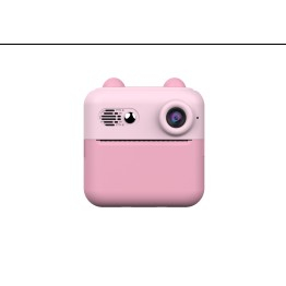 Jucarii si Jocuri - Lichidare Camera Instantanee pentru Copii, Flippy, cu Functie de Printare, Cablu USB-C, Bluetooth, compatibil iOS/Android, Imprimare APP, Model Urechi, Snur Subtire Inclus, Roz