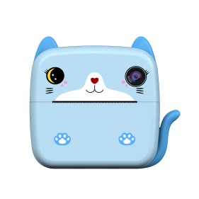 Jucarii, Copii & Bebe - Camera Instantanee pentru Copii, Flippy, cu Functie de Printare, Camera Frontala + Selfie, Cablu USB-C, Bluetooth, Compatibil iOS/Android, Imprimare APP, Model Pisica, Albastru