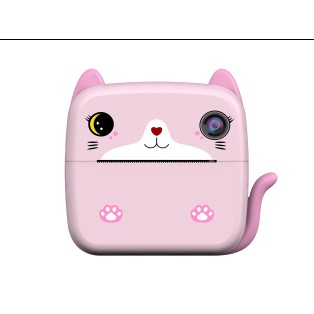 Jucarii, Copii & Bebe - Camera Instantanee pentru Copii, Flippy, cu Functie de Printare, Camera Frontala + Selfie, Cablu USB-C, Bluetooth, Compatibil iOS/Android, Imprimare APP, Model Pisica, Roz