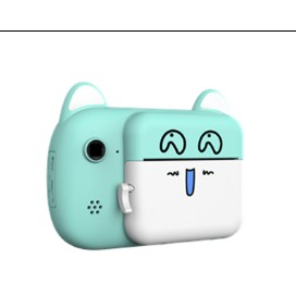 Jucarii, Copii & Bebe - Camera Instantanee pentru Copii, Flippy, Camera Frontala + Selfie, cu Functie de Printare, Cablu USB-C, Bluetooth, Compatibil iOS/Android, Imprimare APP, Model Pisica Smiley Face, Verde