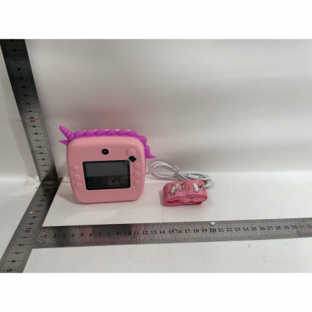 Camera Instantanee pentru Copii, Flippy, Camera Frontala + Selfie, cu Functie de Printare, Cablu USB-C, Bluetooth, Compatibil iOS/Android, Model Unicorn, Snur Inclus, Roz [1]