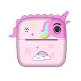 Jucarii, Copii & Bebe - Camera Instantanee pentru Copii, Flippy, Camera Frontala + Selfie, cu Functie de Printare, Cablu USB-C, Bluetooth, Compatibil iOS/Android, Model Unicorn, Snur Inclus, Roz