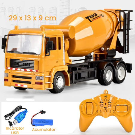 Camion Betoniera Jucarie pentru Copii, Flippy, Jucarie Camion Betoniera cu Telecomanda, Jucarie de Constructie, Acumulator cu Incarcare USB, 29 x 13 x 9 cm, Galben [1]
