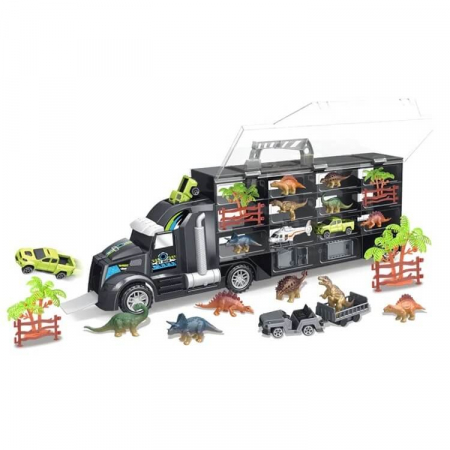 Jucarii, Copii & Bebe - Camion de jucarie 3in1 Transportator de dinozauri cu 13 accesorii incluse – Dinosaur Truck