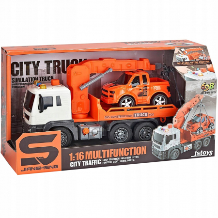 Camion tractare cu masinuta inclusa, lumini si sunete, City Truck, Orange, 26 x 14 x 10 cm [5]