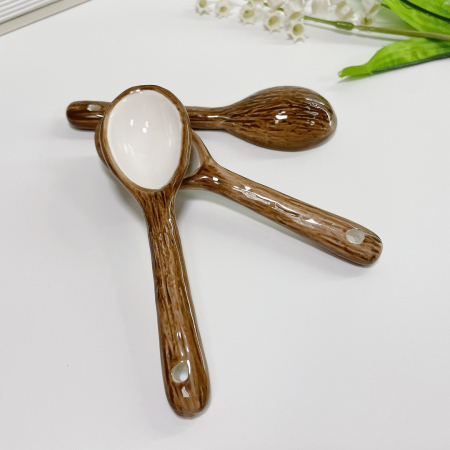 Cana din Ceramica, Flippy, 201-300 ml, cu Lingurita, Model Nuca de Cocos, Maro [2]