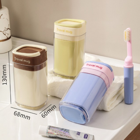 Cana Multifunctionala pentru Voiaj, Flippy, cu Functii de Depozitare si Suport Articole Igiena Dentara, 13 x 6.8 x 6 cm, Roz Mov [4]