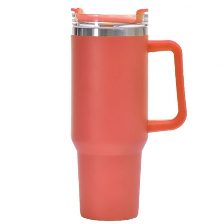 Ustensile de bucatarie - Cana Termos din Plastic, Flippy, pentru Bauturi Calde si Reci, cu Maner, 9.9x9.9x27 cm, Portocaliu